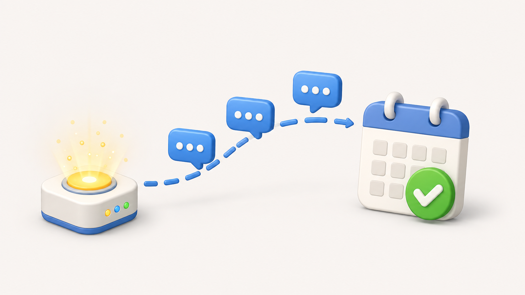 Cartoon illustration of automated messages creating a confirmed calendar appointment
